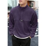 Ghassy Co. Erkek Oversize Regular Dik Yaka Yarım Fermuarlı Polar Sweatshirt - Mor - XL