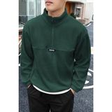 Ghassy Co. Erkek Oversize Regular Dik Yaka Yarım Fermuarlı Polar Sweatshirt - Nefti