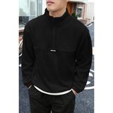 Ghassy Co. Erkek Oversize Regular Dik Yaka Yarım Fermuarlı Polar Sweatshirt - Siyah