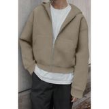 Ghassy Co. Erkek Pamuklu Günlük Rahat Ilkbahar ve Sonbahar Çok Yönlü Kemer Boy Kapüşonlu Sweatshirt - 2XL - Taş