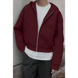 Ghassy Co. Erkek Pamuklu Günlük Rahat İlkbahar ve Sonbahar Çok Yönlü Kemer Boy Kapüşonlu Sweatshirt BORDO