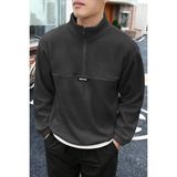 Ghassy Co. Erkek Polar Sweatshirt Yarım Fermuarlı Dik Yaka Oversize Tasarım %100 Polyester - Füme