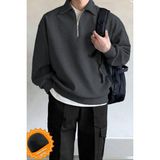 Ghassy Co. Erkek Polo Yaka Oversize Yarım Fermuarlı Sweatshirt - 2XL - Füme