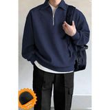 Ghassy Co. Erkek Polo Yaka Oversize Yarım Fermuarlı Sweatshirt - 2XL - Lacivert