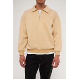 Ghassy Co. Erkek Polo Yaka Oversize Yarım Fermuarlı Sweatshirt BEJ M