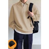 Ghassy Co. Erkek Polo Yaka Oversize Yarım Fermuarlı Sweatshirt BEJ XL