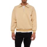 Ghassy Co. Erkek Polo Yaka Oversize Yarım Fermuarlı Sweatshirt BEJ XXL