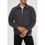 Ghassy Co. Erkek Polo Yaka Oversize Yarım Fermuarlı Sweatshirt - Füme
