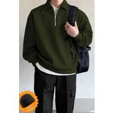 Ghassy Co. Erkek Polo Yaka Oversize Yarım Fermuarlı Sweatshirt HAKİ S