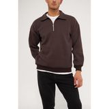 Ghassy Co. Erkek Polo Yaka Oversize Yarım Fermuarlı Sweatshirt - Kahve