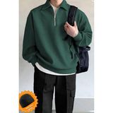 Ghassy Co. Erkek Polo Yaka Oversize Yarım Fermuarlı Sweatshirt Nefti S