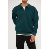 Ghassy Co. Erkek Polo Yaka Oversize Yarım Fermuarlı Sweatshirt - Nefti