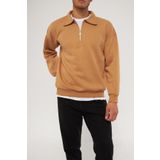 Ghassy Co. Erkek Polo Yaka Oversize Yarım Fermuarlı Sweatshirt TARÇIN XL