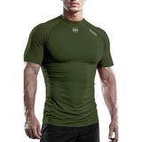 Ghassy Co. Erkek Premium Nefes Alabilen Hızlı Kuruma Koşu Fitness Reflektör Armalı Spor T-Shirt - 2XL - Haki