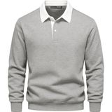 Ghassy Co. Erkek Retro Renk Bloklu Pamuklu Gömlek Yaka Sweatshirt - 3XL - Gri Melanj