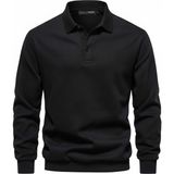 Ghassy Co. Erkek Retro Renk Bloklu Pamuklu Gömlek Yaka Sweatshirt - 3XL - Siyah - Siyah