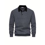Ghassy Co. Erkek Retro Renk Bloklu Pamuklu Gömlek Yaka Sweatshirt ANTRASİT L