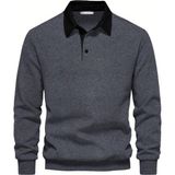 Ghassy Co. Erkek Retro Renk Bloklu Pamuklu Gömlek Yaka Sweatshirt - Antrasit