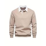 Ghassy Co. Erkek Retro Renk Bloklu Pamuklu Gömlek Yaka Sweatshirt BEJ L