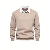 Ghassy Co. Erkek Retro Renk Bloklu Pamuklu Gömlek Yaka Sweatshirt BEJ S