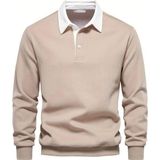 Ghassy Co. Erkek Retro Renk Bloklu Pamuklu Gömlek Yaka Sweatshirt - Bej