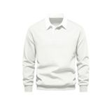 Ghassy Co. Erkek Retro Renk Bloklu Pamuklu Gömlek Yaka Sweatshirt Beyaz Xxl