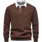 Ghassy Co. Erkek Retro Renk Bloklu Pamuklu Gömlek Yaka Sweatshirt - Kahve