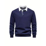 Ghassy Co. Erkek Retro Renk Bloklu Pamuklu Gömlek Yaka Sweatshirt LACİVERT M