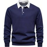 Ghassy Co. Erkek Retro Renk Bloklu Pamuklu Gömlek Yaka Sweatshirt LACİVERT XL