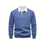 Ghassy Co. Erkek Retro Renk Bloklu Pamuklu Gömlek Yaka Sweatshirt MAVİ M