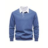 Ghassy Co. Erkek Retro Renk Bloklu Pamuklu Gömlek Yaka Sweatshirt MAVİ XXL