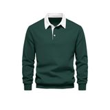 Ghassy Co. Erkek Retro Renk Bloklu Pamuklu Gömlek Yaka Sweatshirt Nefti XXL
