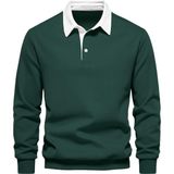 Ghassy Co. Erkek Retro Renk Bloklu Pamuklu Gömlek Yaka Sweatshirt - Nefti