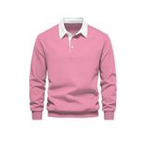Ghassy Co. Erkek Retro Renk Bloklu Pamuklu Gömlek Yaka Sweatshirt pembe L