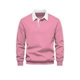Ghassy Co. Erkek Retro Renk Bloklu Pamuklu Gömlek Yaka Sweatshirt pembe S