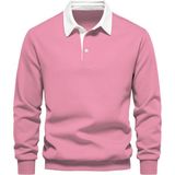 Ghassy Co. Erkek Retro Renk Bloklu Pamuklu Gömlek Yaka Sweatshirt - Pembe