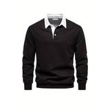 Ghassy Co. Erkek Retro Renk Bloklu Pamuklu Gömlek Yaka Sweatshirt SİYAH M