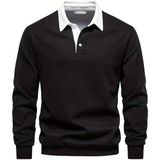 Ghassy Co. Erkek Retro Renk Bloklu Pamuklu Gömlek Yaka Sweatshirt SİYAH S