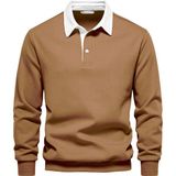 Ghassy Co. Erkek Retro Renk Bloklu Pamuklu Gömlek Yaka Sweatshirt - Taba