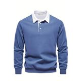 Ghassy Co. Erkek Retro Renk Bloklu Pamuklu Gömlek Yaka Sweatshirt