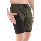 Ghassy Co. Erkek Running Hızlı Kuruma Micropolyester Arka Fermuar Cepli nane Hananlu Halkalı Antrenman Futbol Fitness Kısa Taytlı Şort Haki S, G Design By mpany
