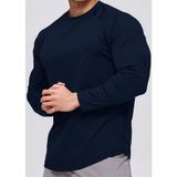 Ghassy Co. Erkek Running Sports Reglan Oval Kesim Uzun Kollu Pamuklu Penye T-Shirt - 3XL - Lacivert