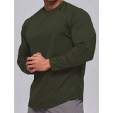 Ghassy Co. Erkek Running Sports Reglan Oval Kesim Uzun Kollu Pamuklu Penye T-Shirt - Haki