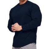 Ghassy Co. Erkek Running Sports Reglan Oval Kesim Uzun Kollu Pamuklu Penye T-shirt LACİVERT S