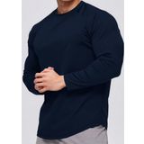 Ghassy Co. Erkek Running Sports Reglan Oval Kesim Uzun Kollu Pamuklu Penye T-shirt LACİVERT XXL