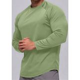 Ghassy Co. Erkek Running Sports Reglan Oval Kesim Uzun Kollu Pamuklu Penye T-Shirt - XL - Açık Haki