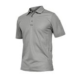 Ghassy Co. Erkek Taktik Polo Yaka Gömlek Hızlı Kuruma Nem Emici Performans Pique Jersey Golf T-shirt AÇIK GRİ L