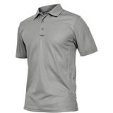 Ghassy Co. Erkek Taktik Polo Yaka Gömlek Hızlı Kuruma Nem Emici Performans Pique Jersey Golf T-Shirt - Açık Gri