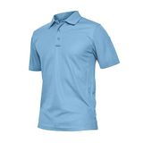Ghassy Co. Erkek Taktik Polo Yaka Gömlek Hızlı Kuruma Nem Emici Performans Pique Jersey Golf T-shirt AÇIK MAVİ L