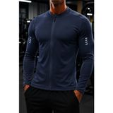 Ghassy Co. Erkek Tam Fermuarlı Dalgıç Kumaş Uzun Kollu Slim Fit Esnek Spor Sweatshirt - 3XL - Lacivert